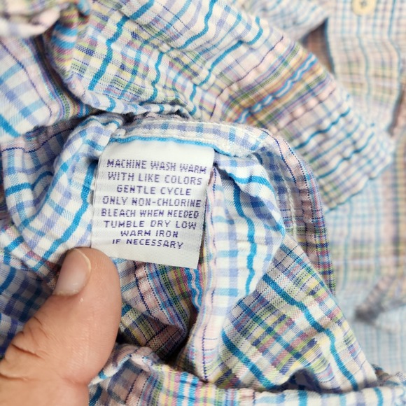 Alan Flusser Shirt Men XXL Blue Plaid Seersucker Summer Casual Short Sleeve 2XL - Picture 6 of 9
